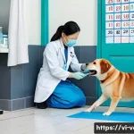 Home 16 강아지 예방접종 부작용 - A gentle scene depicting a Vietnamese family veterinarian clinic interior, with a calm adult Vietnam...